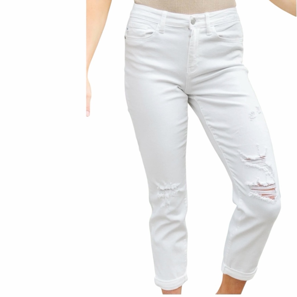 Judy Blue Women's Cropped Distressed Jeans - White